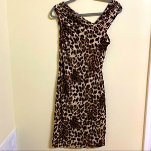 Leopard Print MIDI Dress with Ruched Cap Sleeves